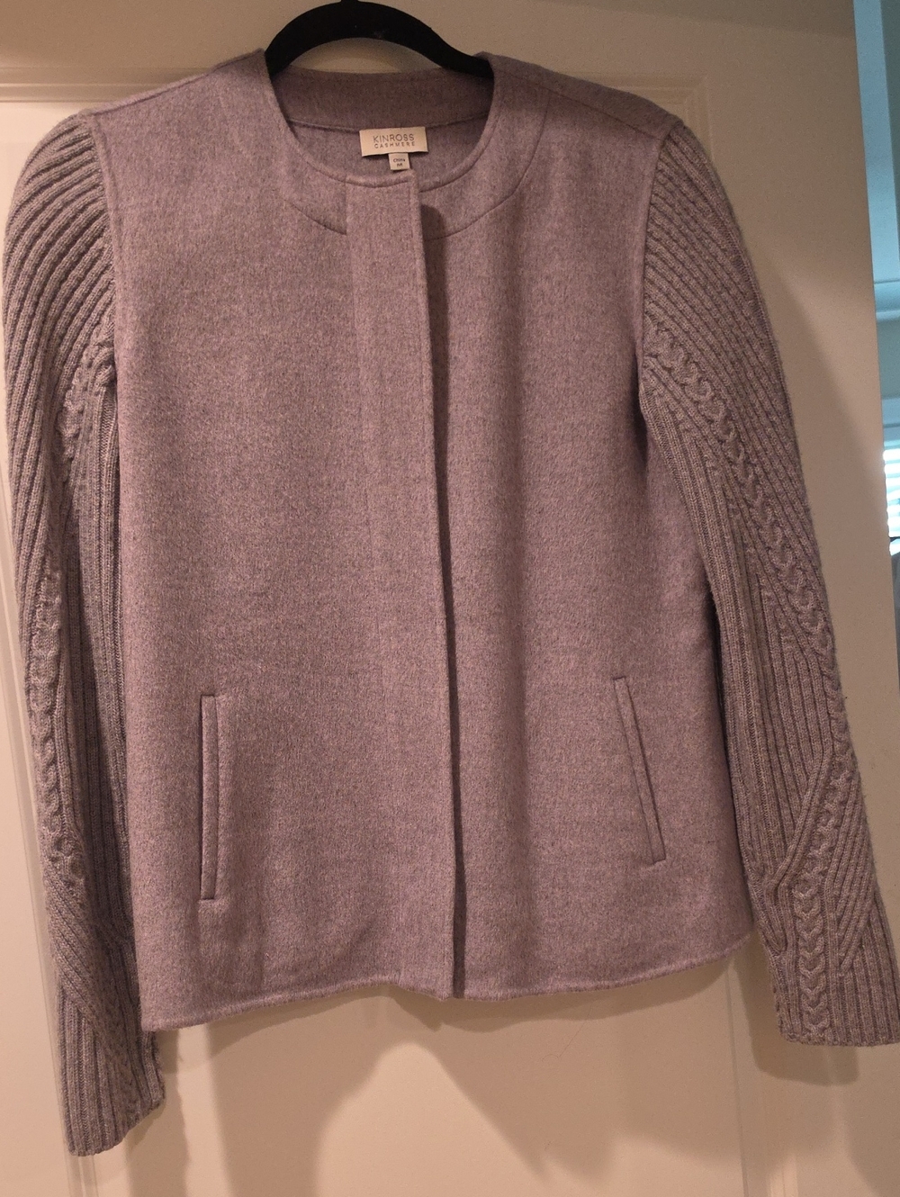 Kinross Cashmere Lilac Cable-Sleeve Sweater Jacket, Zippered